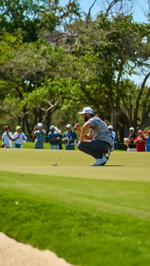 Un golfista lee el green en el México Open at Vidanta.